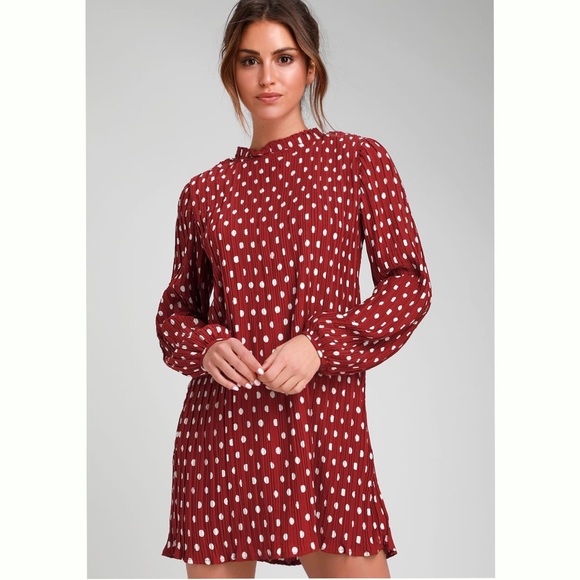 Lulus Dresses & Skirts - Lulus Pleat to meet you wine red polka dot Dress